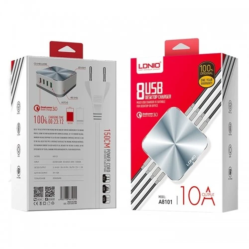 شارژر رومیزی LDNIO A8101 هشت پورت USB با فناوری QC 3.0